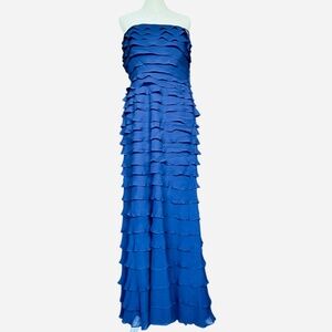 TADASHI‎ Strapless Tiered Ruffle 100% Silk Maxi Dress Sz 10